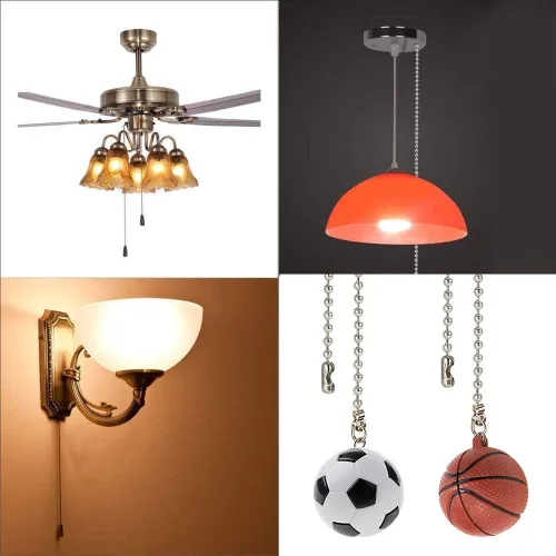 Miniatura 4 de Tiradores de cadena para ventilador de techo, extensión decorativa de 12 pulgadas, adornos extensores de fútbol y baloncesto, juego de tiradores