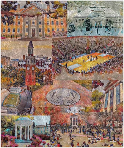 se adapta a UNC Chapel Hill - Manta de terciopelo triturado | Campus de acuarela | emoción capilla | Carolina del Norte | Regalo de graduación |