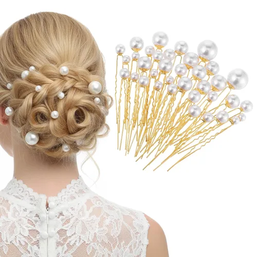 JIEYAO 36 horquillas para el pelo de perlas de boda, accesorios de pelo de perlas, pasadores de novia en forma de U, pasadores de pelo de diamantes