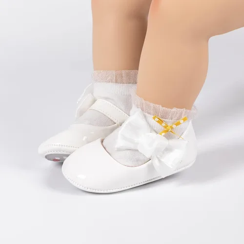 Miniatura 3 de ohsofy Zapatos de Mary Jane antideslizantes con lazo de princesa para bebé y niña, zapatos de vestido de princesa para los primeros pasos, zapatos