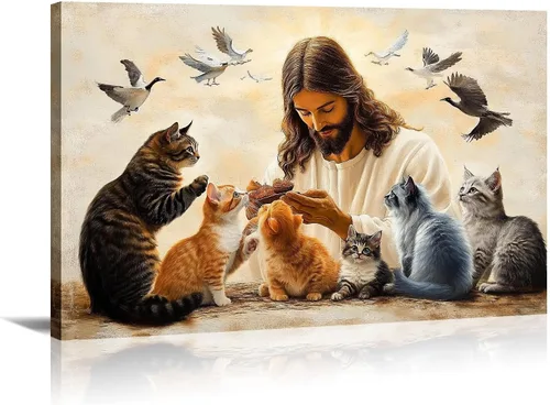 Miniatura 15 de Arte de pared de Jesús y cardenal, decoración de Cristo, cuadro enmarcado de Dios, pintura cristiana, inspiración religiosa, impresiones en lienzo