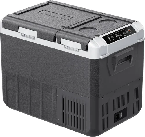 EKOJUCE Refrigerador de coche de 12 voltios, enfriador eléctrico de 37 cuartos (35 litros), congelador portátil de doble zona con 12/24 V CC y