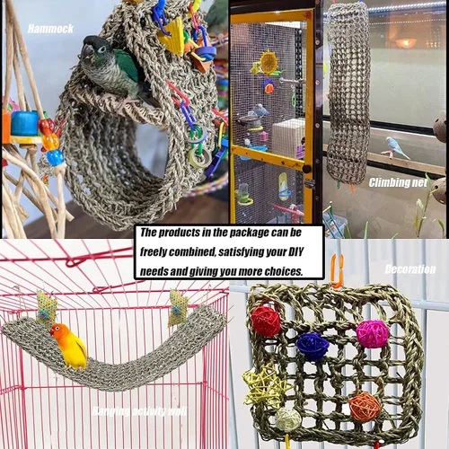 Miniatura 6 de Juguetes de pared para forrajeo, loro hierba marina, escalera, 29.5 x 7.1 pulgadas y 11.8 x 11.8 pulgadas, jaula colgante para hamaca, juguetes