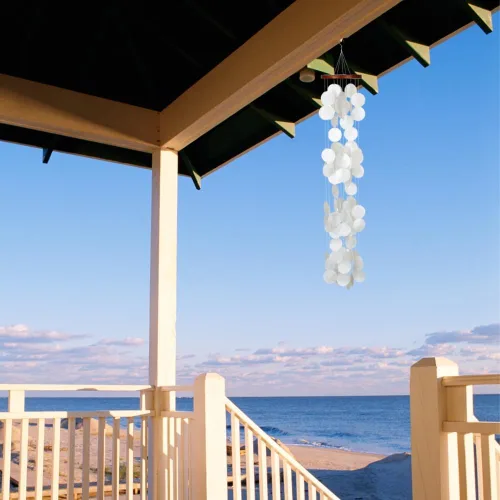 Miniatura 2 de Campanillas de Woodstock Chimes Colección Asli Arts, Cascada Capiz, Campanillas de viento de Capiz Azure de 40'' para exteriores, patio, hogar