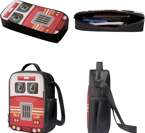 Miniatura 93 de HUGS IDEA Juego de 3 bolsas escolares con aislamiento térmico para el almuerzo, estuche para lápices