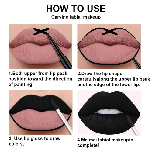 Miniatura 6 de 3 piezas 2 en 1 Set de delineador y lápiz labial líquido de color negro oscuro, púrpura y azul real para mujeres, tinte labial de larga duración, a