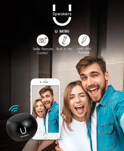 Miniatura 3 de Fashionit U Mini - Pequeño altavoz Bluetooth inalámbrico - Micrófono y obturador remoto, altavoces Bluetooth portátiles, sonido rico para el hogar