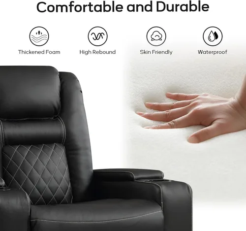 Miniatura 3 de EBELLO Asientos de cine en casa, silla reclinable de imitación de cuero para películas con almacenamiento oculto en los brazos, sofá reclinable