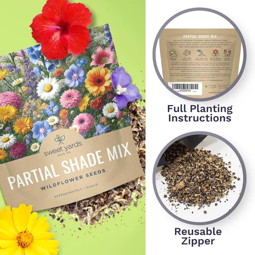 Miniatura 5 de Wildflower Seeds Mezcla de sombra parcial, 1 onza más de 7,000 semillas anuales y perennes polinizadas abiertas