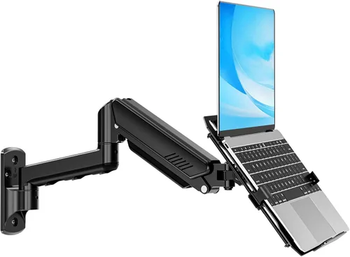 MOUNTUP Soporte de pared para laptop, soporte ajustable para laptop de máximo 17" notebook o monitor máximo de 32", soporte de pared para laptop con