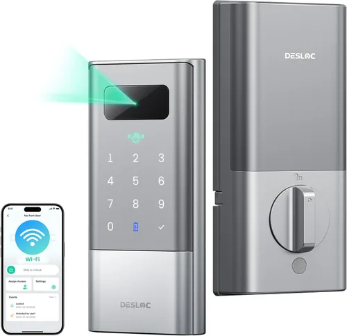 Miniatura 10 de DESLOC Smart Lock K140 Plus con reconocimiento de vena de palma, cerradura de puerta de entrada sin llave con cerrojo de teclado, control