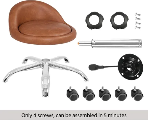 Miniatura 8 de Yaheetech Taburete Rodante Ajustable Taburetes Giratorios Silla con Ruedas y Soporte para la Espalda Redondo Tatuaje Cuero PU Taburetes de Salón