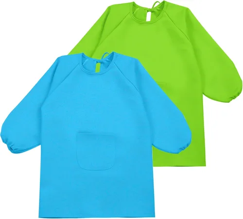 Miniatura 10 de Geyoga Delantal de manga larga impermeable para niños, con bolsillo, para clase escolar, de 3 a 8 años