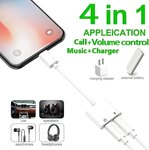 Miniatura 3 de [Certificado MFi de Apple] Paquete de 3 adaptadores de auriculares para iPhone, 2 en 1 Lightning a Dual Lightning Aux Dongle Cable Dongle