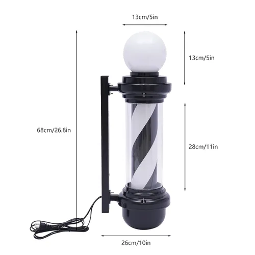 Miniatura 5 de DNYSYSJ Barra de peluquería con luz LED blanca y negra, poste de peluquería tradicional exterior para peluquería, luz iluminadora de rayas