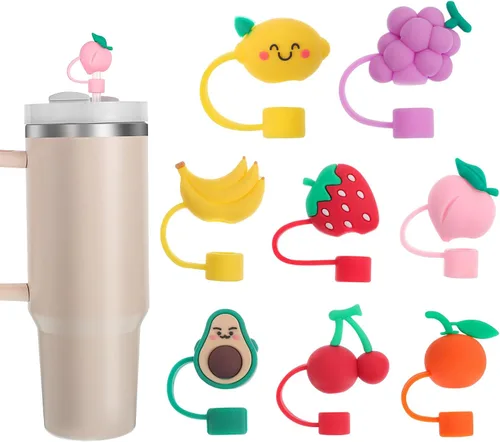 Miniatura 10 de 8 piezas de cubiertas de pajita con forma de animales, tapa de silicona para popote para vaso Stanley de 30 y 40 oz, lindas tapas de pajita