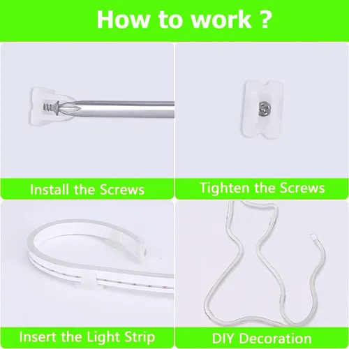 Miniatura 3 de dobestyou 100 clips de luz LED de neón, hechos de plástico PP con tornillos, compatible con tiras de neón LED de 0.236 x 0.472 pulgadas