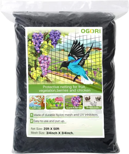 OGORI Red para pájaros de 25 x 50 pies, malla de nailon resistente de 3/4 pulgadas para jardín, protege árboles frutales, plantas y verduras