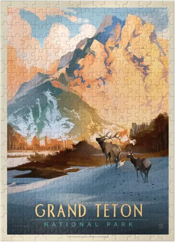Miniatura 7 de MyPuzzle Grand Teton National Park: Winter Hush, Vintage Poster - Rompecabezas prémium de 100 piezas para adultos