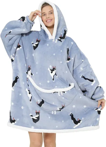 Miniatura 7 de Manta con capucha, sudadera de gran tamaño para adultos, mujeres y hombres, hecha de franela muy suave y cálida, con bolsillo y mangas