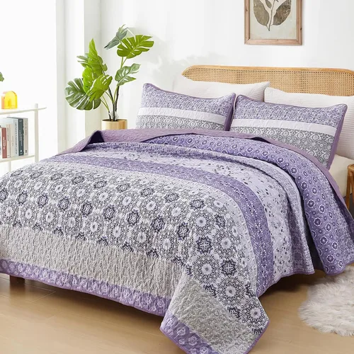 Miniatura 11 de WONGS BEDDING Juego de edredón bohemio tamaño Queen, juego de colcha de retazos a rayas bohemias aguamarina con 2 fundas de almohada, juego de ropa