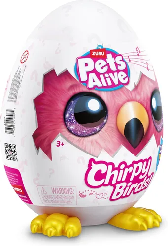 Miniatura 6 de Pets Alive Chirpy Birds (flamenco) de ZURU, mascota electrónica que habla, huevo sorpresa gigante, calcomanías, peine, arcilla esponjosa, peluche