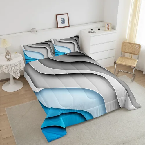 Miniatura 3 de Erosebridal Juego de edredón a rayas azules, juego de ropa de cama tamaño King, juego de ropa de cama moderno minimalista y colecciones con temática