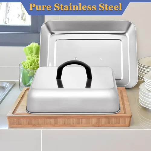 Miniatura 5 de Cúpula de fusión de queso rectangular, cubierta para untar de acero inoxidable HaSteeL para parrilla plana BBQ, vaporización, asado, cocinado