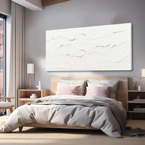 Miniatura 4 de WINKAILIN Pintura blanca, ilustraciones decorativas simples de 29 x 58 pulgadas, arte abstracto de pared para sala de estar, decoración moderna