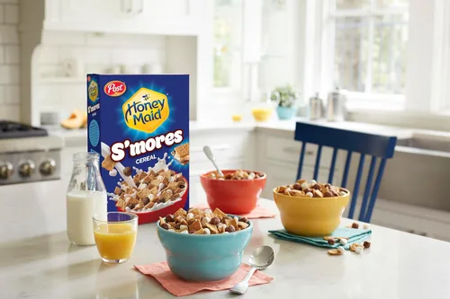 Miniatura 4 de Honey Maid S'mores Cereal para el desayuno, cuadrados de maíz y trigo endulzados, aperitivos crujientes para la mañana, caja de 12.25 onzas