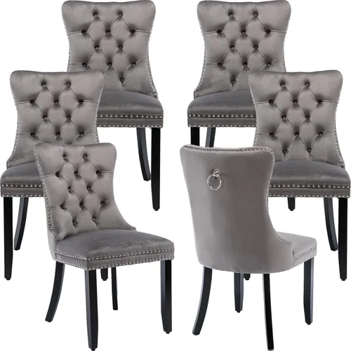 Miniatura 105 de ODUSE-DAILY - Juego de 4 sillas de cocina y comedor de terciopelo beige, tapizadas en tela, respaldo alto con alas, anilla metálica, estructura
