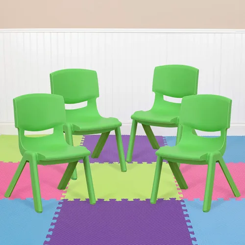 Miniatura 11 de EMMA + OLIVER Paquete de 4 sillas escolares apilables de plástico azul con asiento de 10.5 pulgadas de alto, silla preescolar