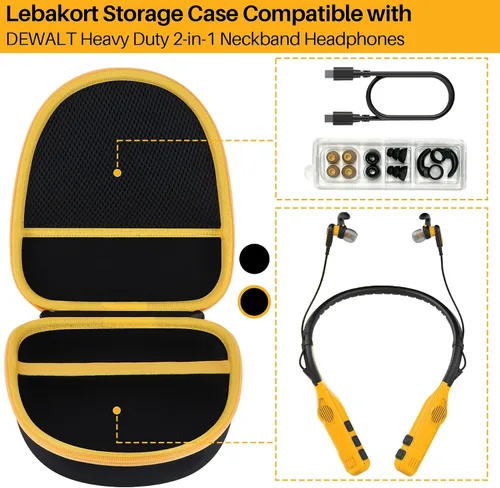 Miniatura 3 de Lebakort Funda de almacenamiento compatible con auriculares DEWALT resistentes 2 en 1 con banda para el cuello (funda negra)