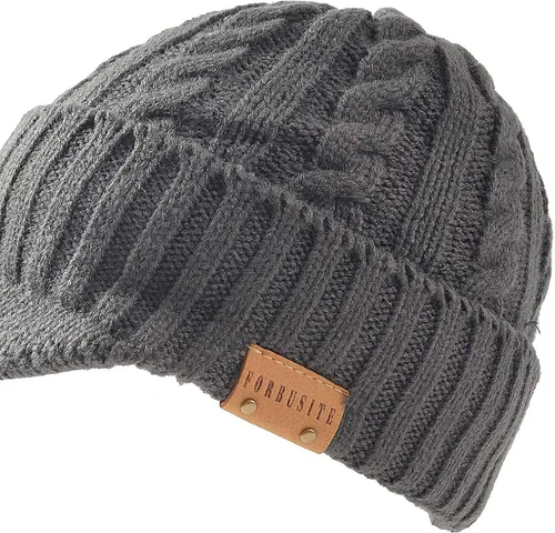 Miniatura 5 de FORBUSITE Gorro de punto para hombre con visera para invierno y mujer gorro grueso con ala
