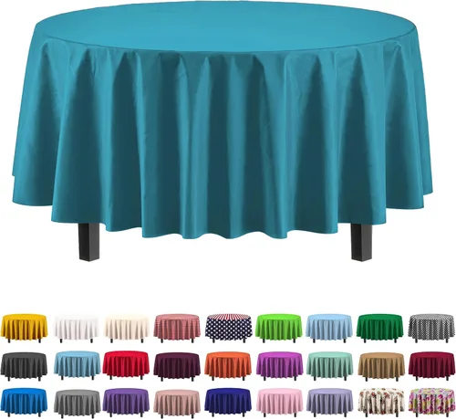 Miniatura 53 de Party Solids Paquete de 4 manteles de plástico color azul aguamarina, 54 x 108 pulgadas, mantel desechable para fiestas y pícnics