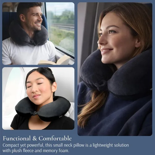 Miniatura 4 de Brookstone Almohada de viaje para el cuello - Funda de forro polar ligera en forma de U rellenable con espuma viscoelástica para viajes y soporte