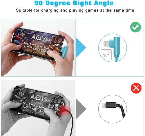 Miniatura 4 de SHUSEL Cable de carga para iPhone, cable Lightning de ángulo recto, paquete de 3 cables de carga trenzados de nailon de 90 grados y 6 pies, de carga