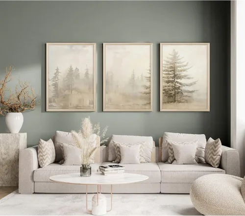 Miniatura 7 de Arte de pared de bosque brumoso, arte de pared de abeto, paisaje natural, lienzo, impresiones abstractas de bosques, pintura de granja, póster