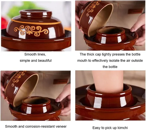 Miniatura 2 de Tarro de encurtido de porcelana china tradicional grande, olla de fermentación de cerámica natural, tarro de fermentación con sello de agua tapa