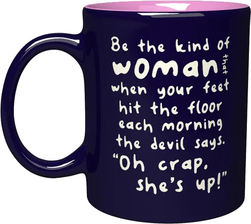 NM NEXTMUG Taza de cerámica grabada azul cobalto y rosa - Be the Kind of Woman that the Devil Says... - Taza de café gruñona para mujer