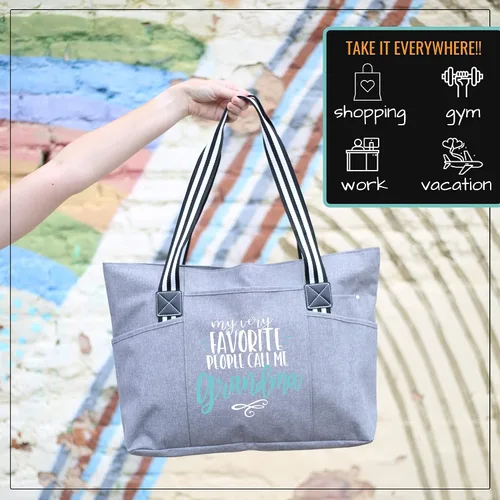 Miniatura 96 de Brooke & Jess Designs Bolso de mano para la abuela – Bolso de lona resistente con cremallera y bolsillo interior para la abuela para uso diario