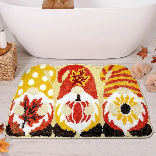 Hexagram Fall Bathroom Rugs, Fall Rug for Bathroom Decor, Gnome Decorations, Soft Non Slip Washable Bath Mat 16x27.5 Inches, Pumpkin Farmhouse