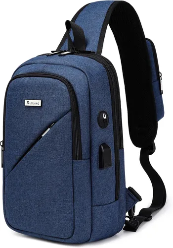 Miniatura 15 de DUSLANG Mochilas cruzadas de senderismo para hombres, mochila de hombro con puerto de cargador USB, Negro-b, Mediana, Mochilas Sling