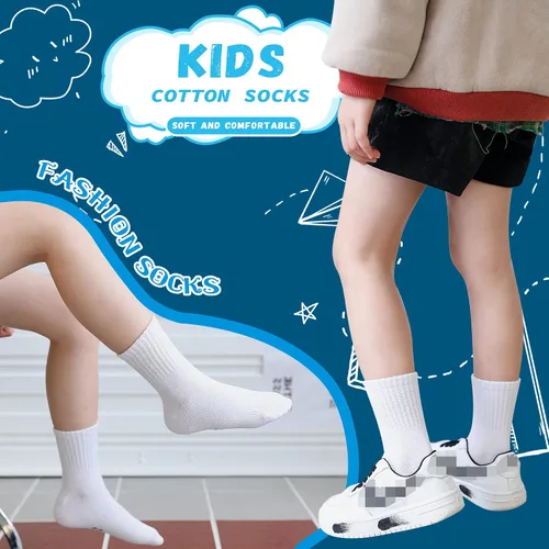 Miniatura 6 de Calcetines clásicos para niños de 10 pares, de algodón atlético para niños y niñas, básicos, para uniforme escolar, transpirables, casuales
