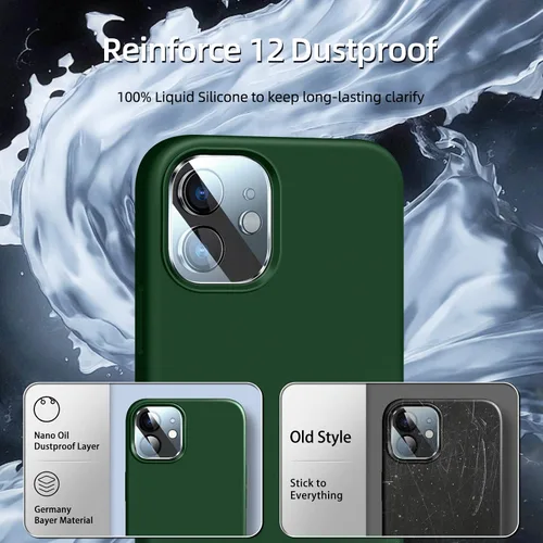 Miniatura 4 de Funda 5 en 1 para iPhone 12 Pro con protector de pantalla y protector de lente de cámara, funda de silicona líquida para iPhone 12 Pro (verde alpino)