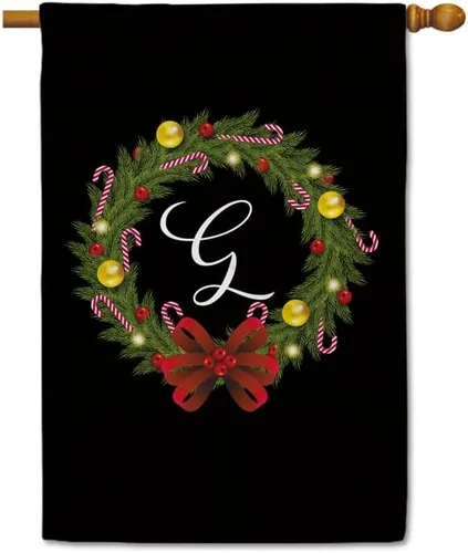Miniatura 40 de Bandera de bienvenida con monograma de Feliz Navidad, letra A, bandera de jardín, 12.5 x 18 pulgadas, impresión de doble cara para exteriores