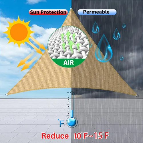 Miniatura 2 de Toldo protector solar beige triangular de 12 x 12 x 12 pies, de tela duradera con bloqueo UV, toldo para patio, hacemos pedidos personalizados