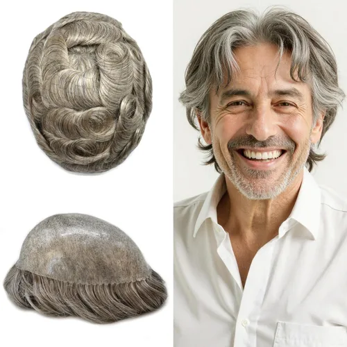 Miniatura 38 de LYRICAL HAIR Toupee for Men Human Hair Replacement System Injected Poly Skin Male Prothesis Durable PU Mens Hairpiece Wig 5"X7" #1 Jet Black 120%