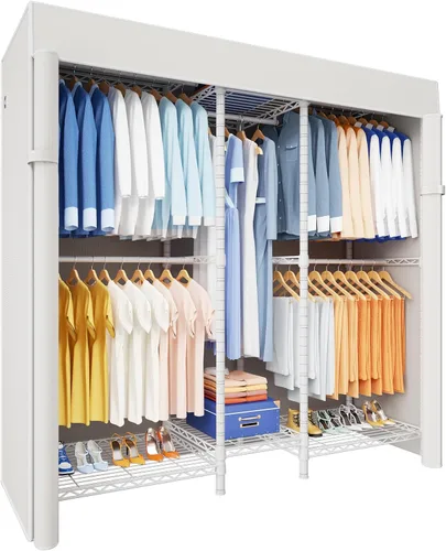 Miniatura 10 de Ulif E12C - Sistema organizador de armario de servicio pesado, estantes de ropa independientes para colgar ropa, perchero ajustable de 71 pulgadas