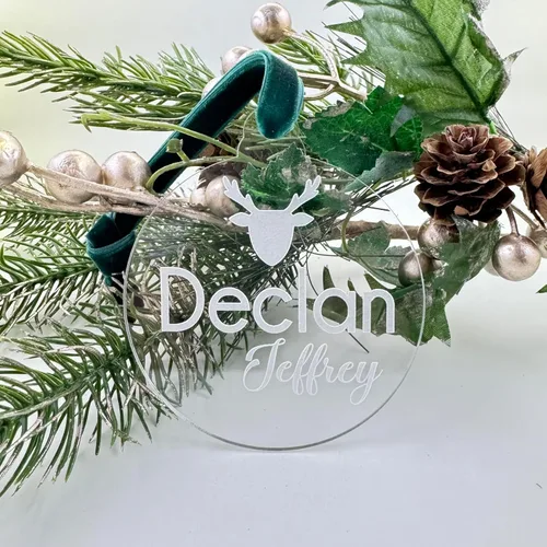 Miniatura 2 de Adorno de Navidad acrílico hecho a mano personalizado con cinta de terciopelo, 9 diseños personalizados disponibles, regalo único o recuerdo